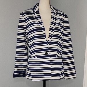 Navy and White Striped Women's Blazer